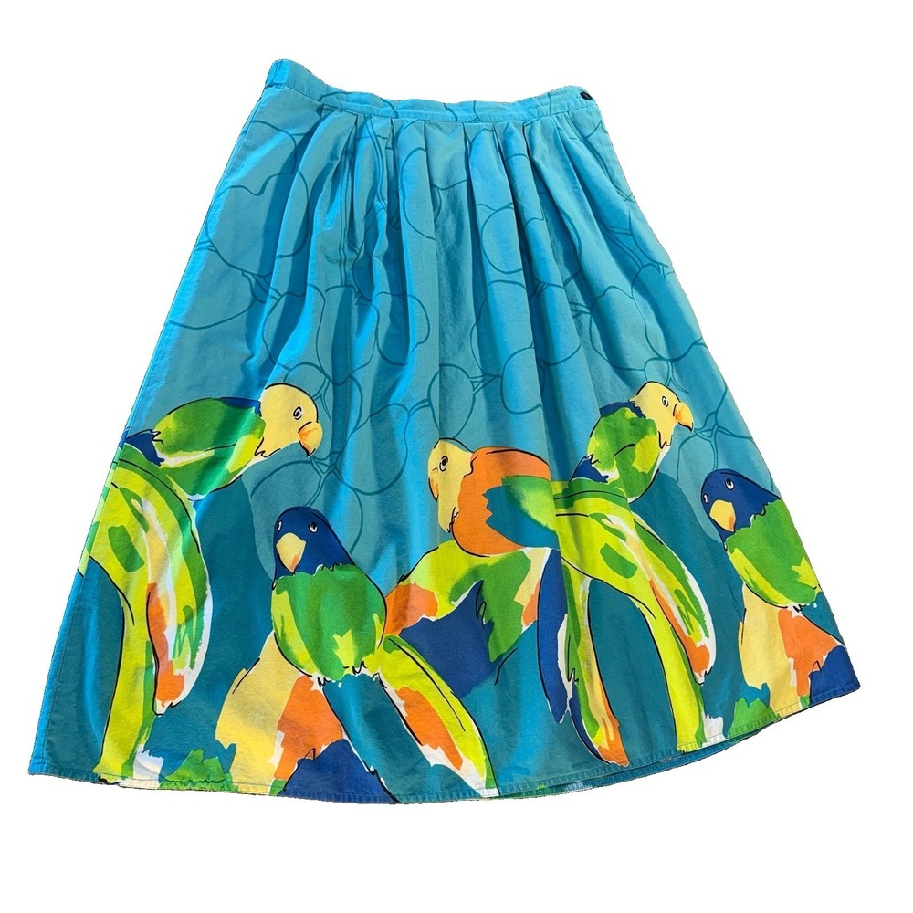 Malia Honolulu VTG 100% Cotton Skirt 14 A-Line Parrot Print Tropical Vacation - Picture 3 of 9